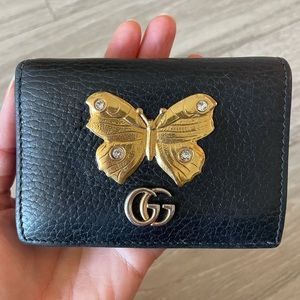 GUCCI black leather butterfly wallet